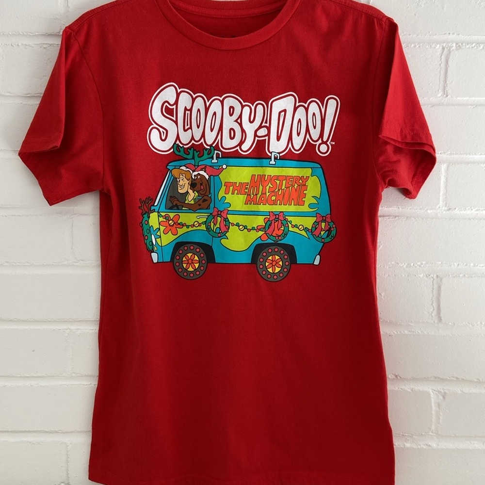 Mens Kids Unisex Red Scooby-Doo Christmas Holiday T-Shirt Size M